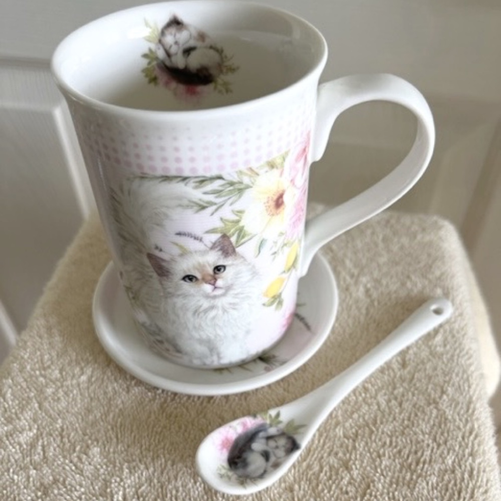 Adorable Kitten/Floral cup and saucer set